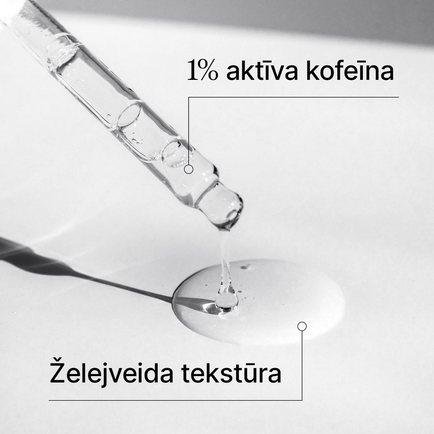 Acu gela ar kofeīnu tekstūras tuvplāns uz balta fona