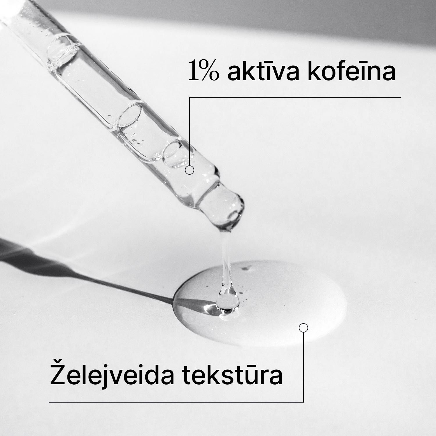 Acu gela ar kofeīnu tekstūras tuvplāns uz balta fona